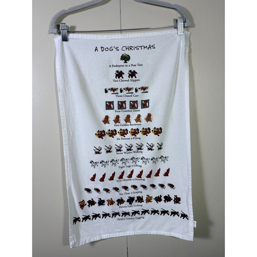 A Dog's Christmas Tea Towel 100% Cotton 12 Days Parody Holiday Decor 17x26